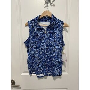Stella Parker Sport Sleeveless Women's Golf Polo Blue Floral Print Medium NWT